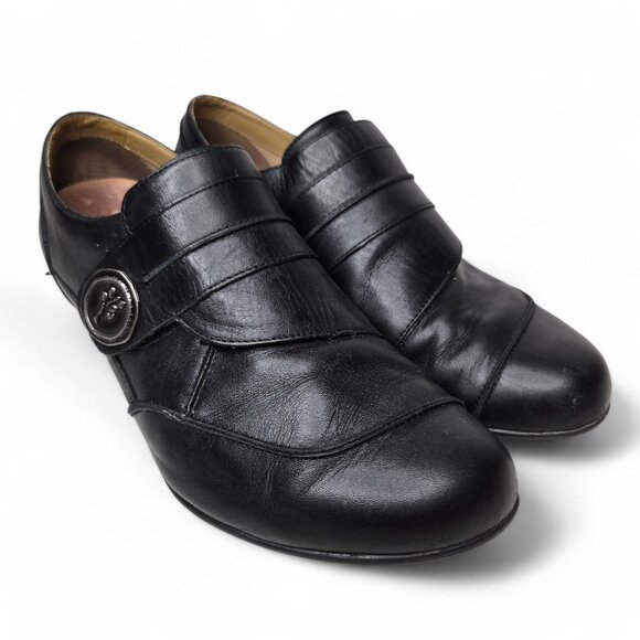 Aetrex Danielle Distressed Leather Monk Strap Heeled Loafers Women's Black 8.5 - Picture 1 of 11